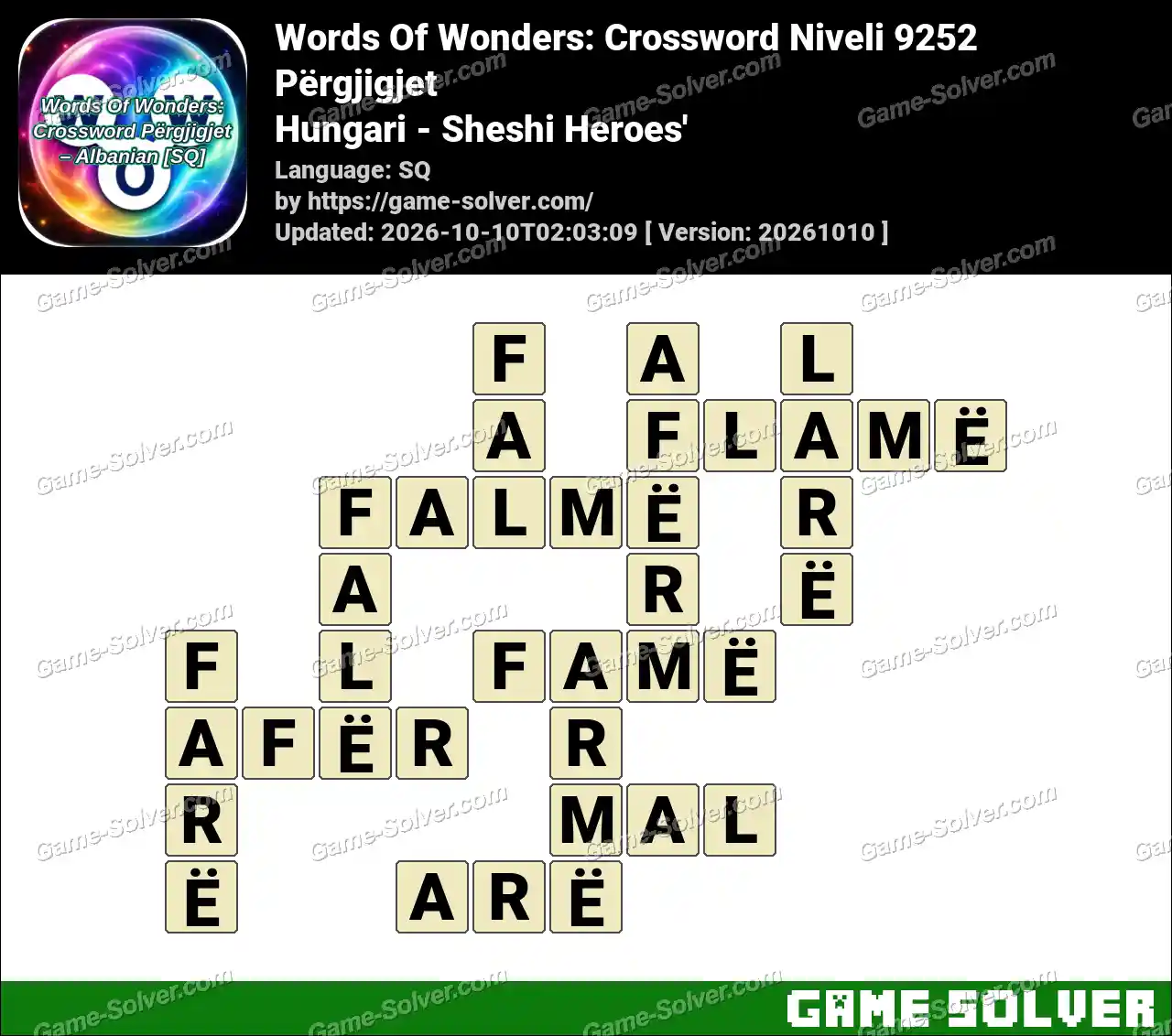 Words Of Wonders: Crossword Niveli 9252 Përgjigjet – Hungari – Sheshi Heroes’